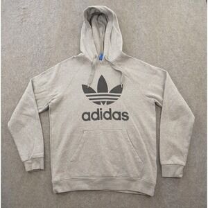 Adidas Sweatshirt Hoodie Mens Medium Gray Pullover Hooded Pockets Fleece